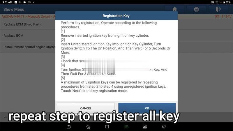 How to Register Nissan IMMO Key via Launch X431 after Replacing BCM-8 (2)