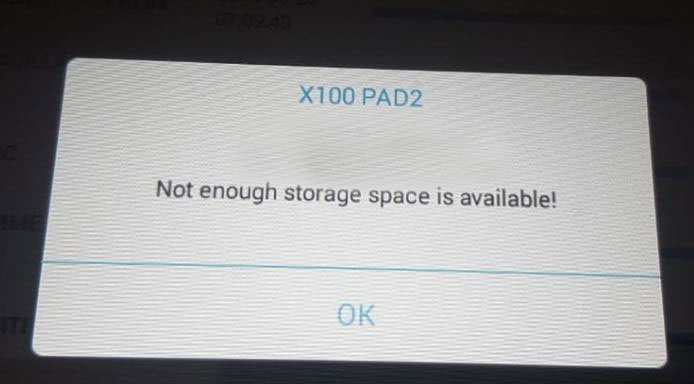 Xtool-X100-PAD2-Not-enough-storage-space-is-availalbe-1
